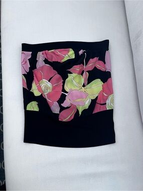 Trina Turk Black Tube Top with Pink & Lime Floral Print